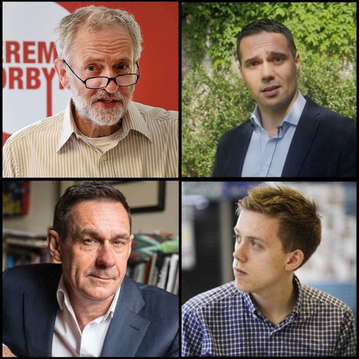 Clockwise from top left: Jeremy Corbyn, Aaron Bastani, Owen Jones, Paul Mason